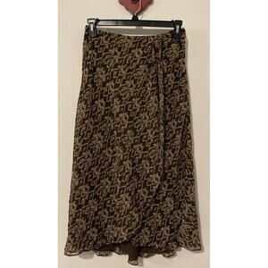 Chaps Womens Size 4 Brown Layered Long Flowy Side-Zip Wrap Style Skirt! A572